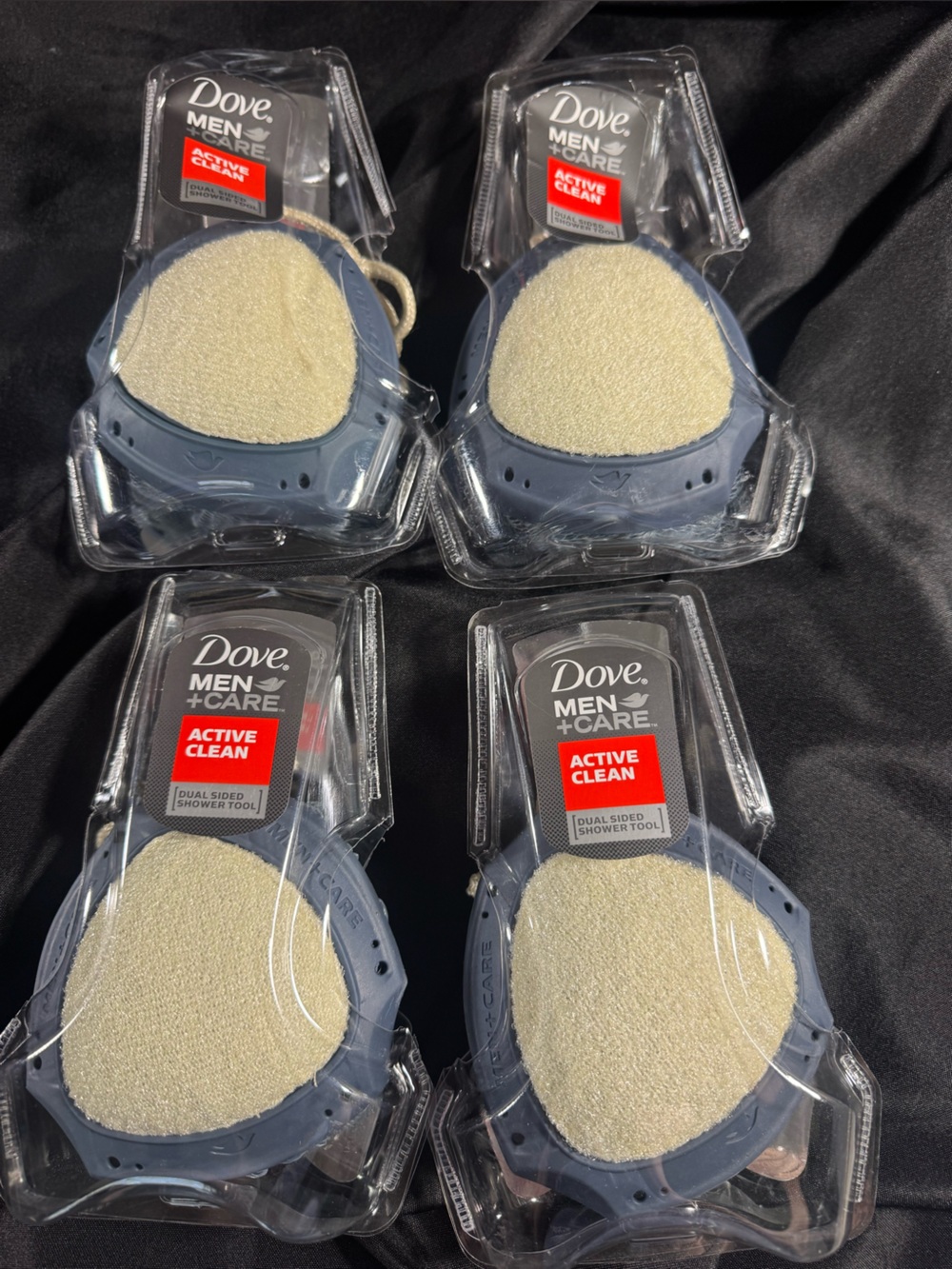 4 pack Dove Men+Care Active Clean Dual-Sided Shower Tool